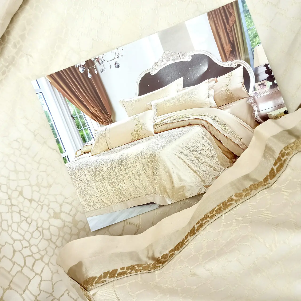 Постільна білизна Vie Nouvelle жаккард із шовковою вишивкою євро 200х220 JE-A004