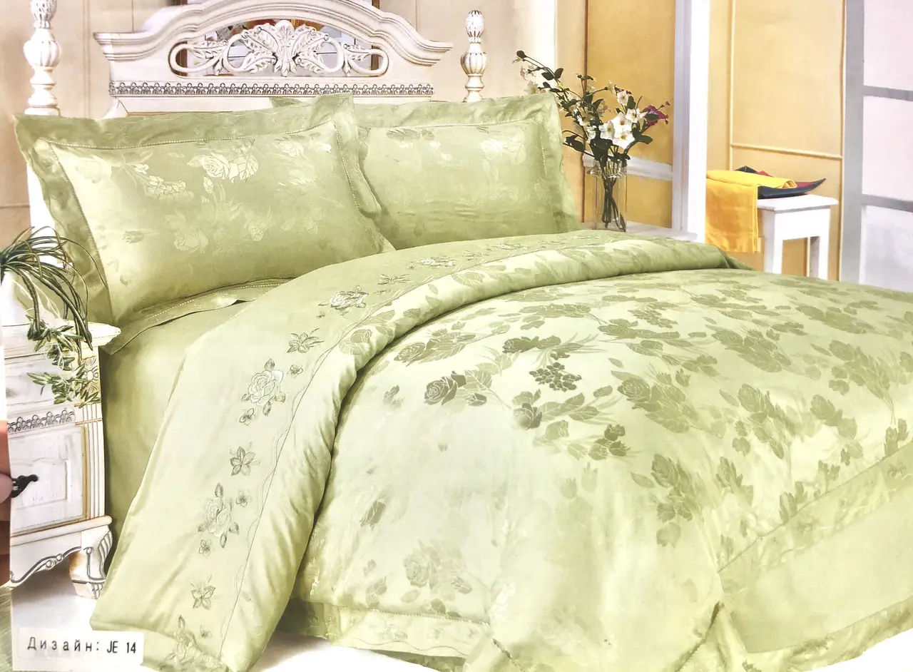 Постільна білизна Vie Nouvelle жакард з вишивкою євро 200×220 JE14