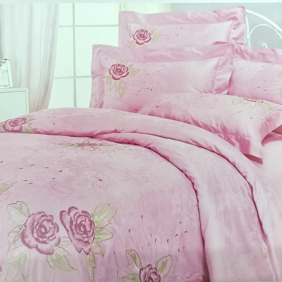 Постільна білизна Ailin жаккард з вишивкою євро 200×220 JE-19BE Рожевий