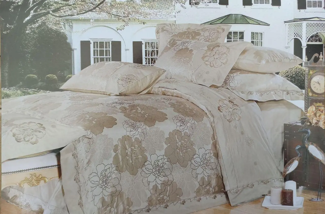 Постільна білизна Vie Nouvelle жакард з вишивкою євро 200×220 JE336