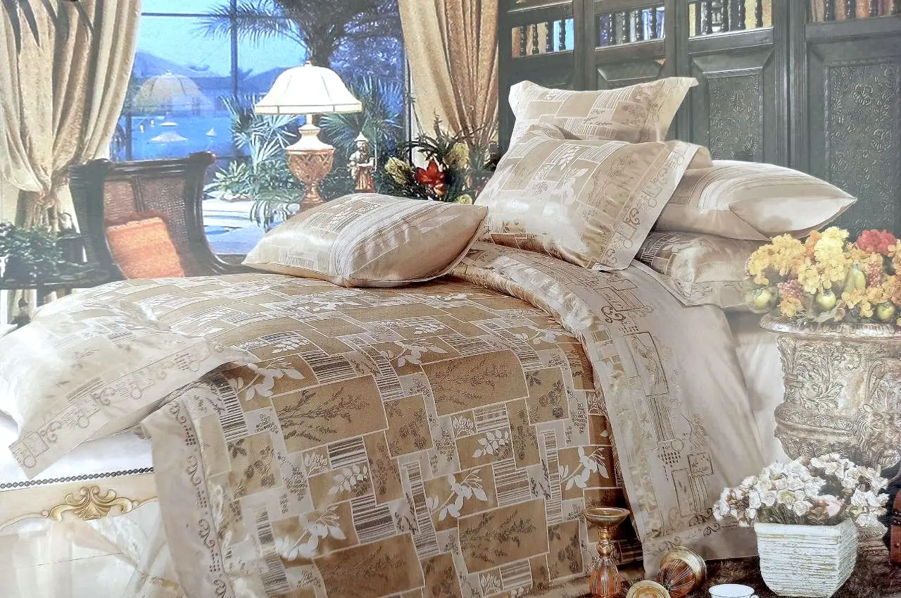 Постільна білизна Vie Nouvelle жакард з вишивкою євро 200×220 JE348