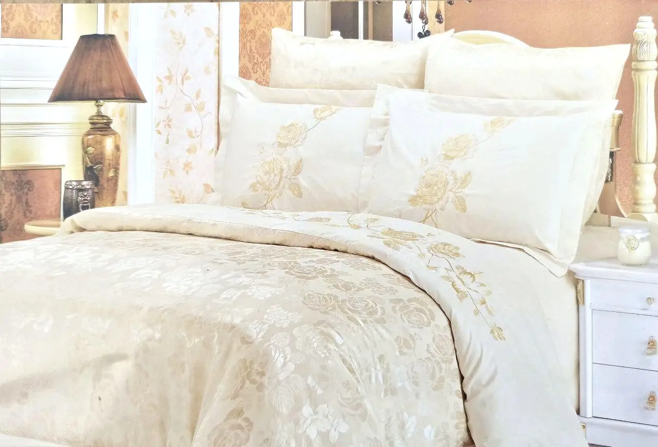 Постільна білизна Vie Nouvelle жакард з вишивкою євро 200×220 JE-STH-068