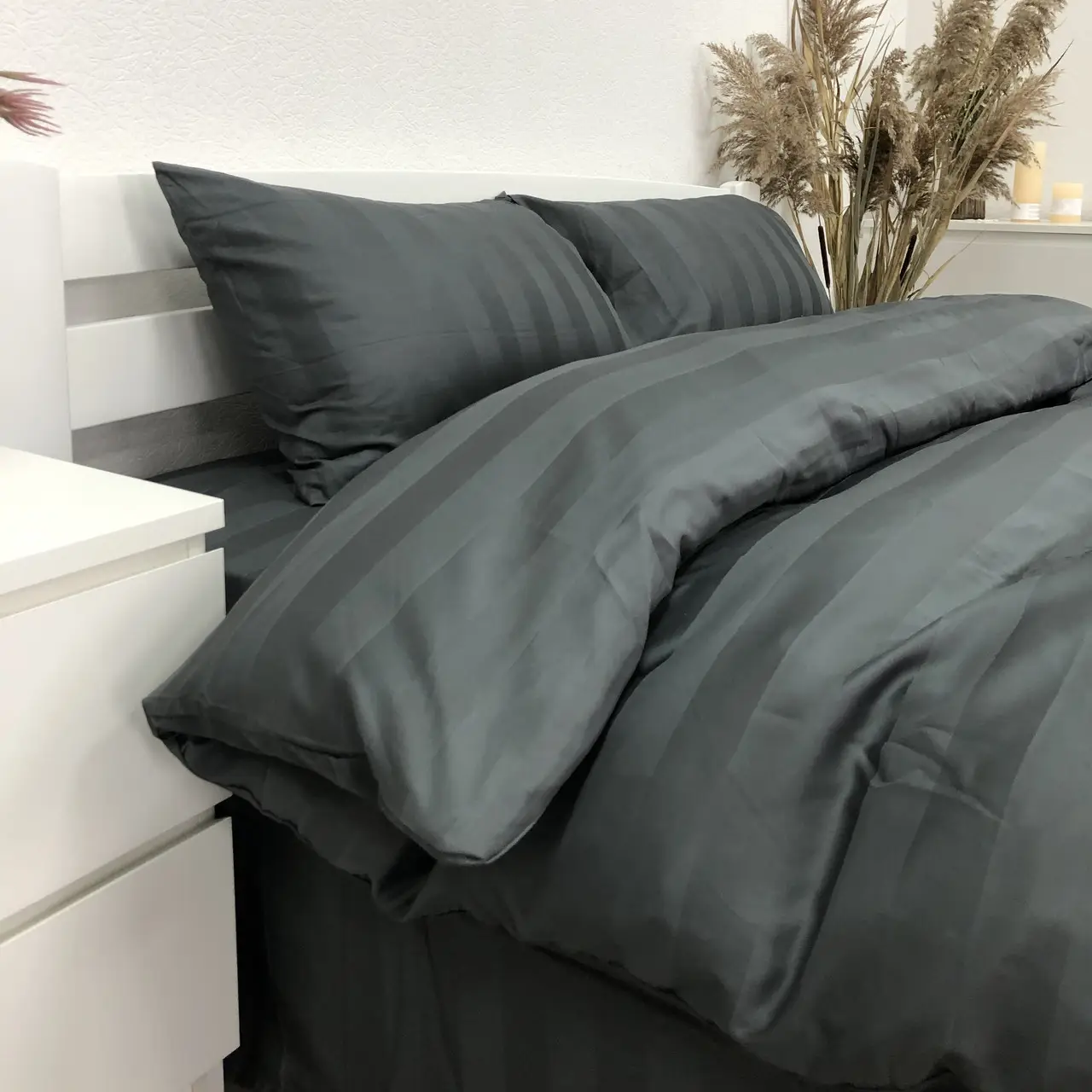 Постільна білизна Woodbury’s страйп-сатин Dark Grey 3