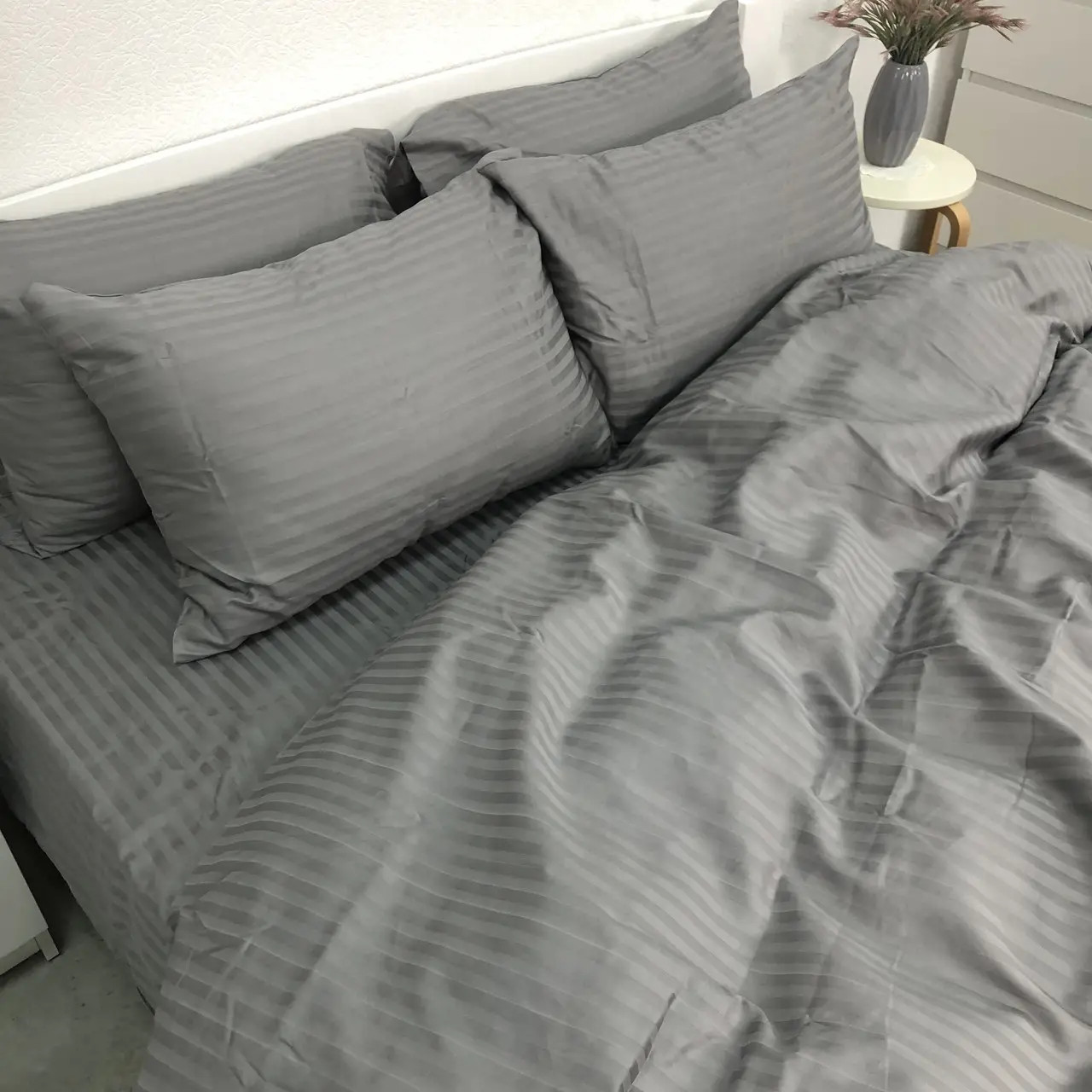 Постільна білизна Woodbury’s страйп-сатин Grey 1