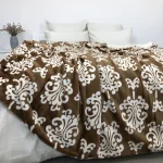 Плед покривало з овчинкою Vie Nouvelle 215x235 вензеля коричневі