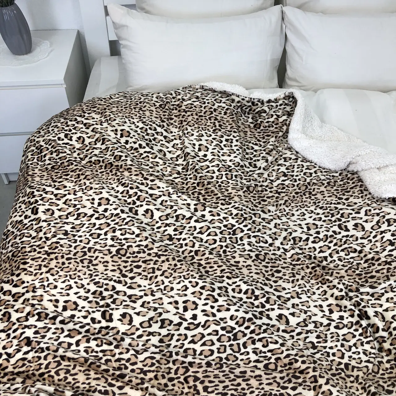 Плед покривало з овчинкою Vie Nouvelle 215×235 леопард