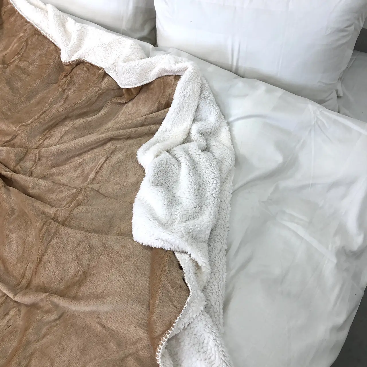 Плед покривало з овчинкою Vie Nouvelle 215×235 світло-коричневий
