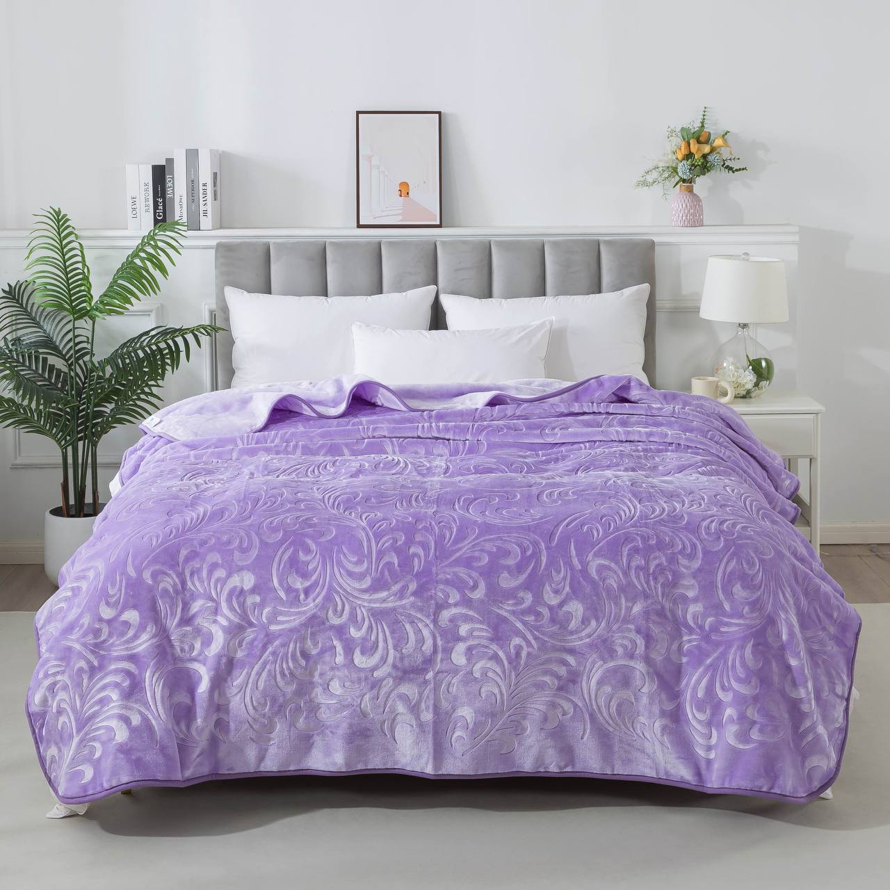 Плед велюровий з видавкою однотонний Vitas 200х240 лавандовий 3817