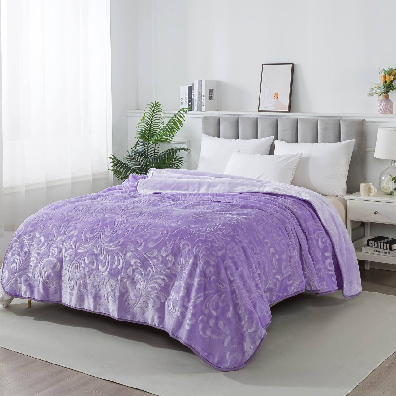 Плед велюровий з видавкою однотонний Vitas 200х240 лавандовий 3817