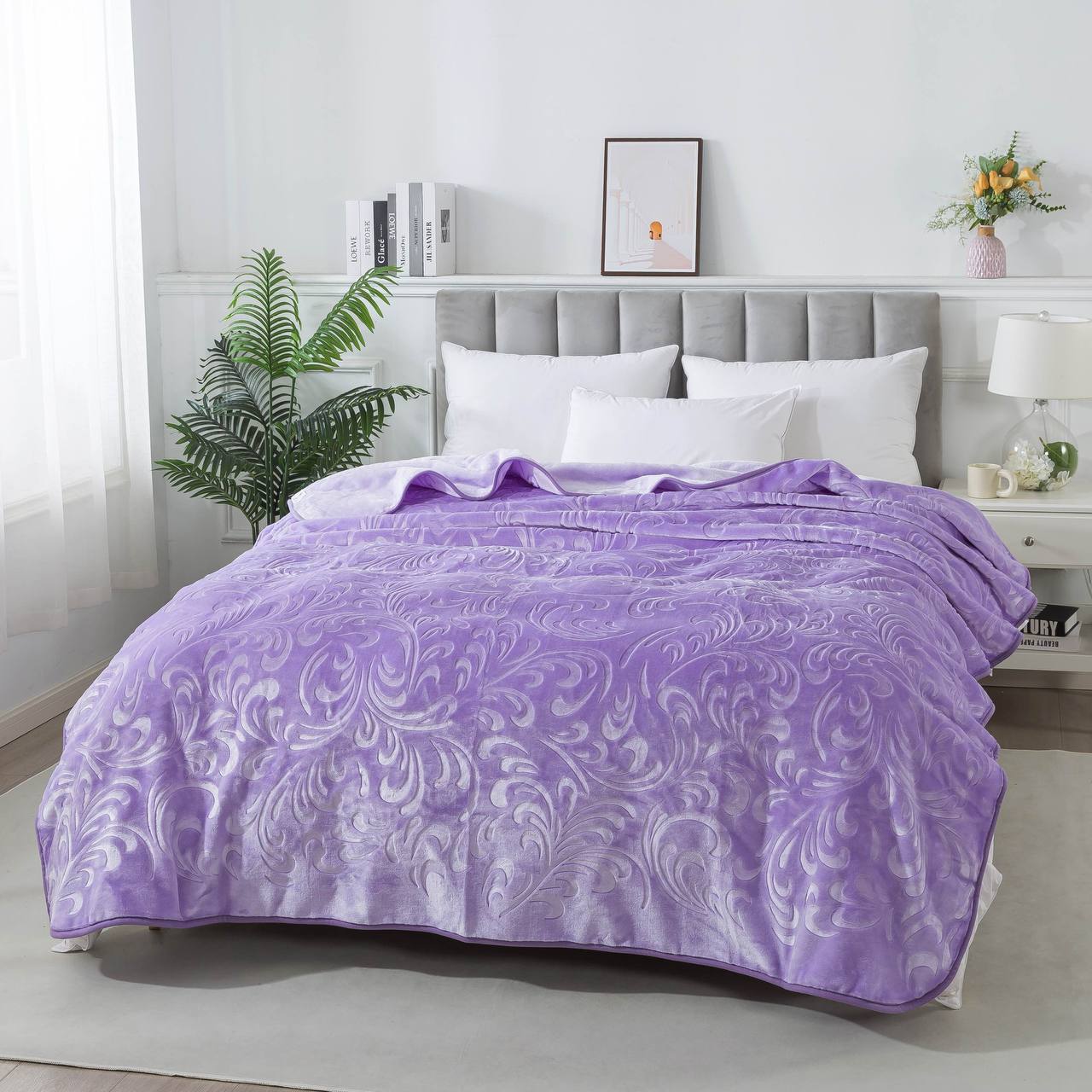 Плед велюровий з видавкою однотонний Vitas 200х240 лавандовий 3817